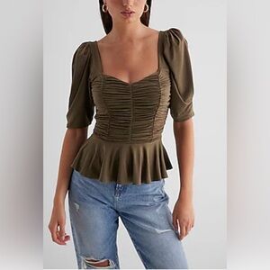 NWT EXPRESS PUFF RUCHED PEPLUM TOP